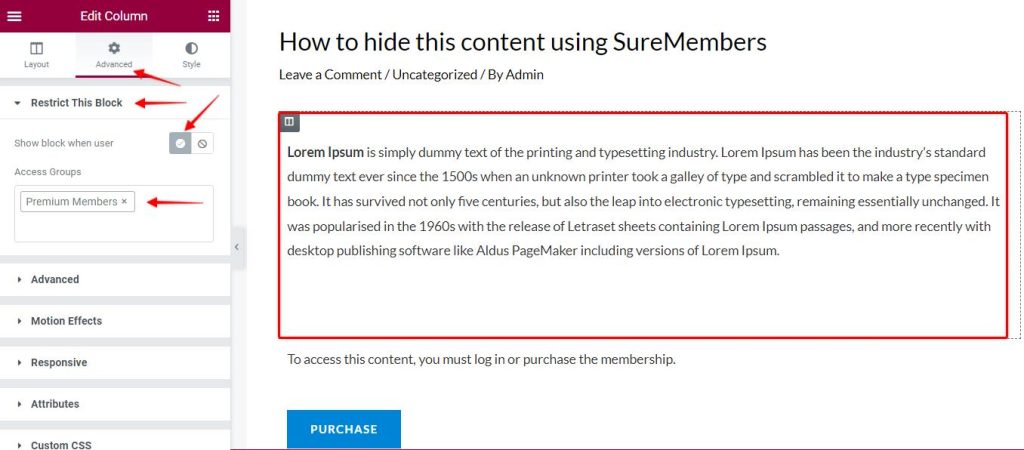 How to hide this content using SureMembers elementor
