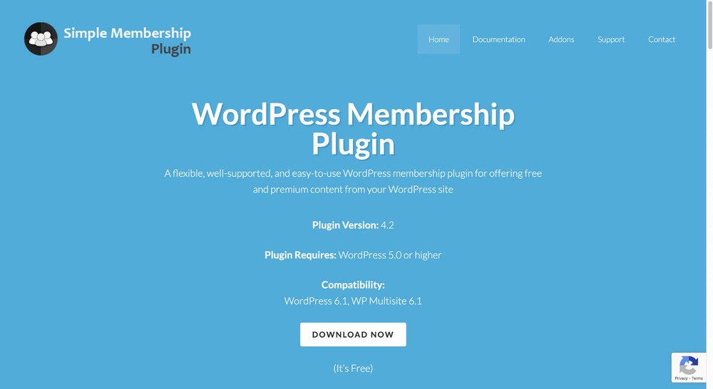 Simple membership plugin - landing page