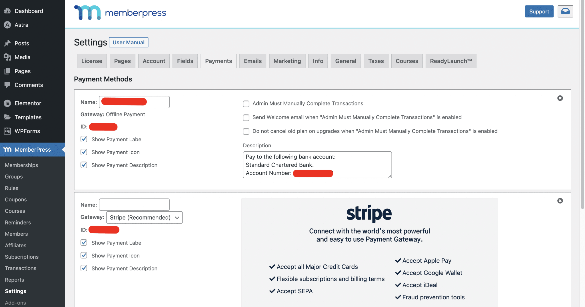 MemberPress payment options