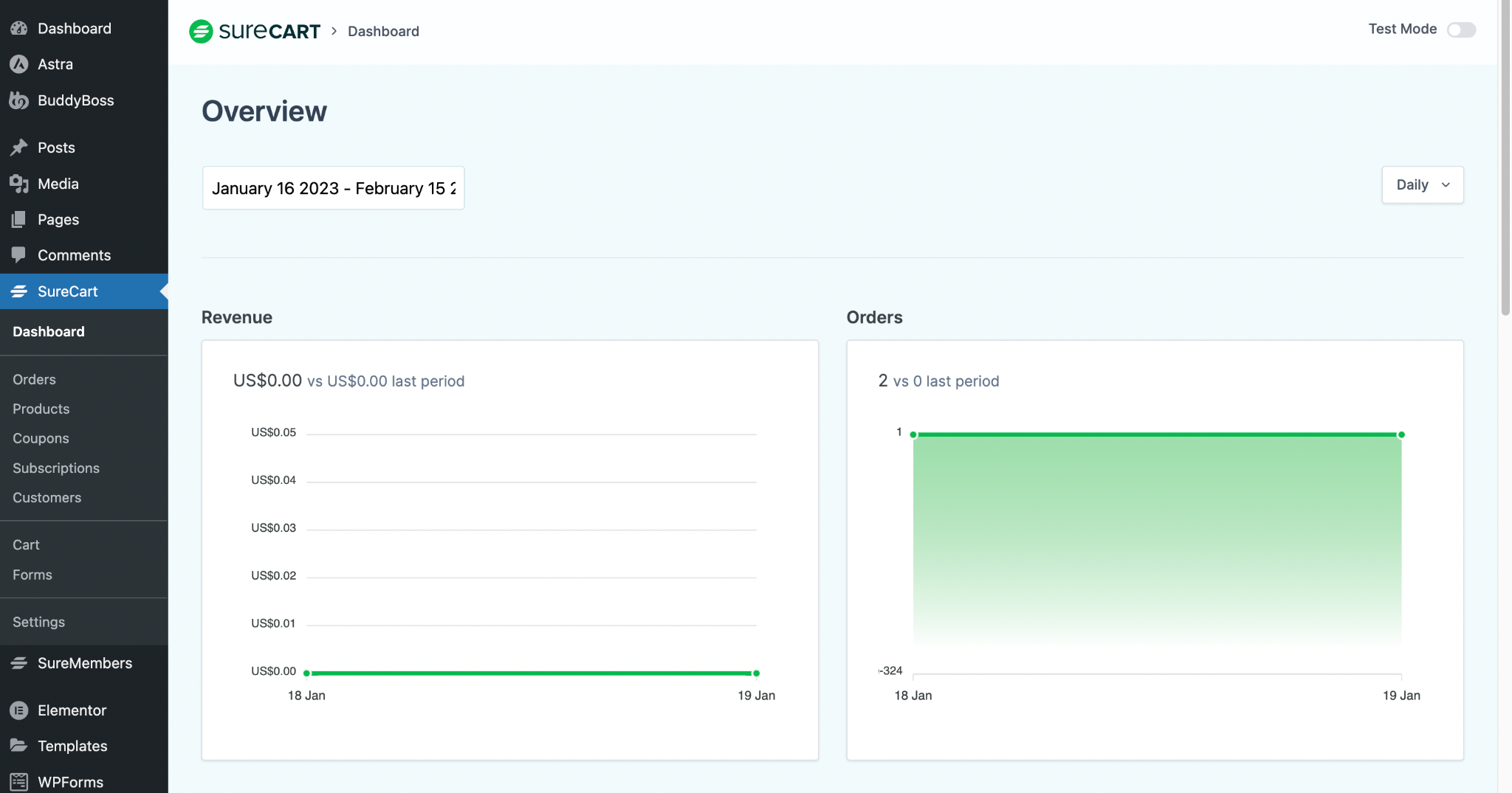 SureCart or SureMembers dashboard