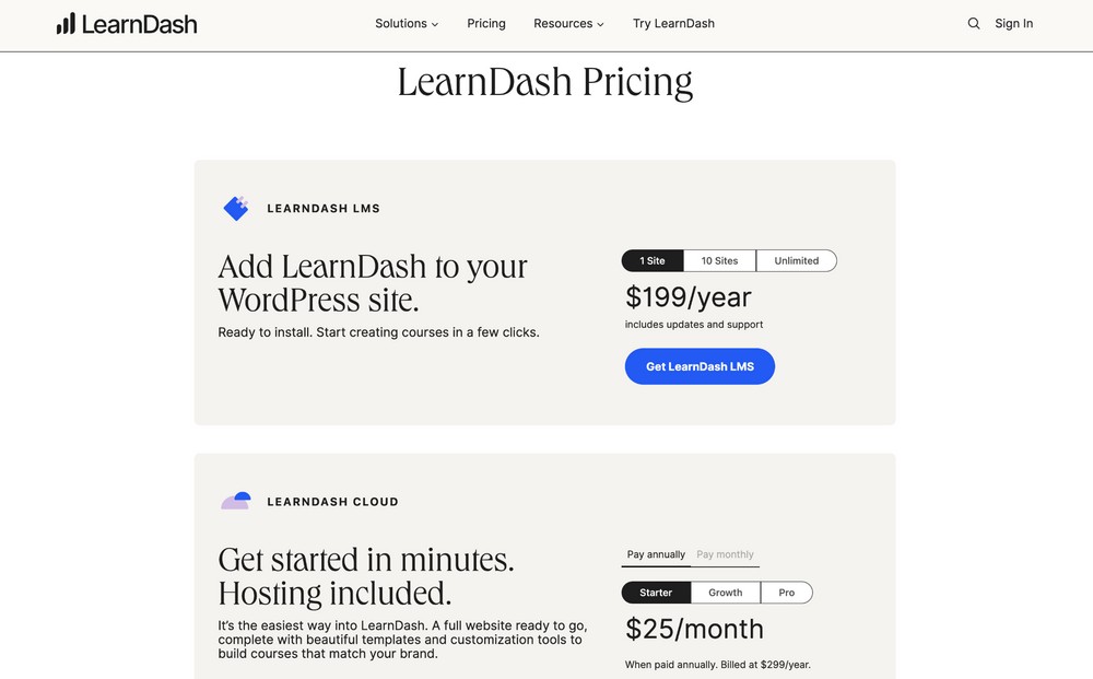 learndash pricing page