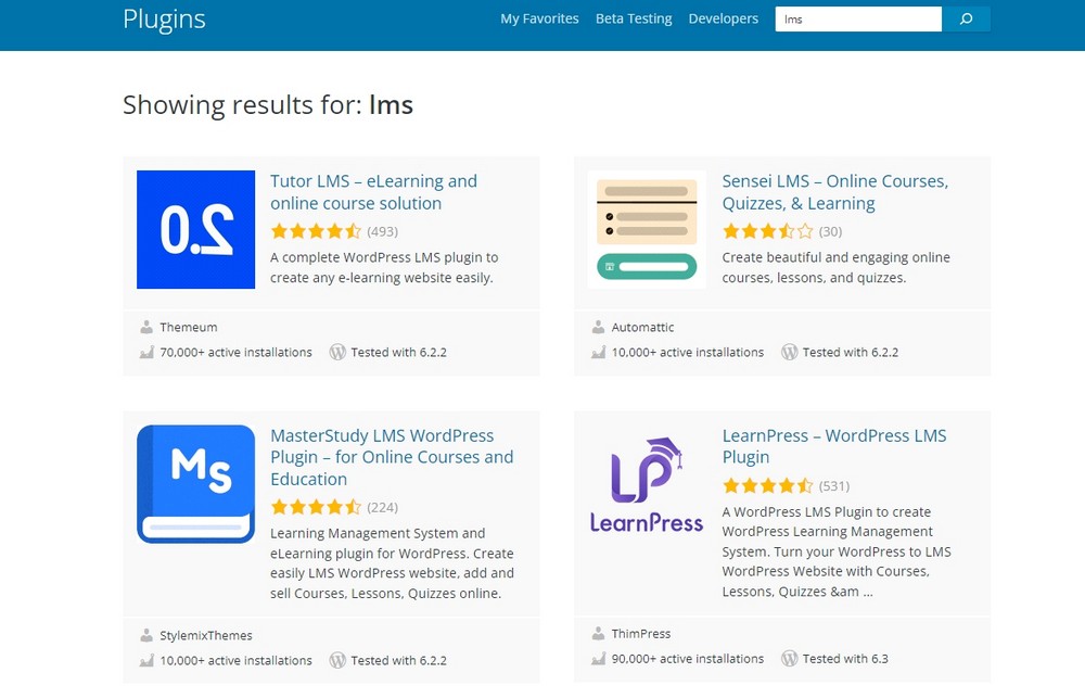 Learning management systems on WordPress.org