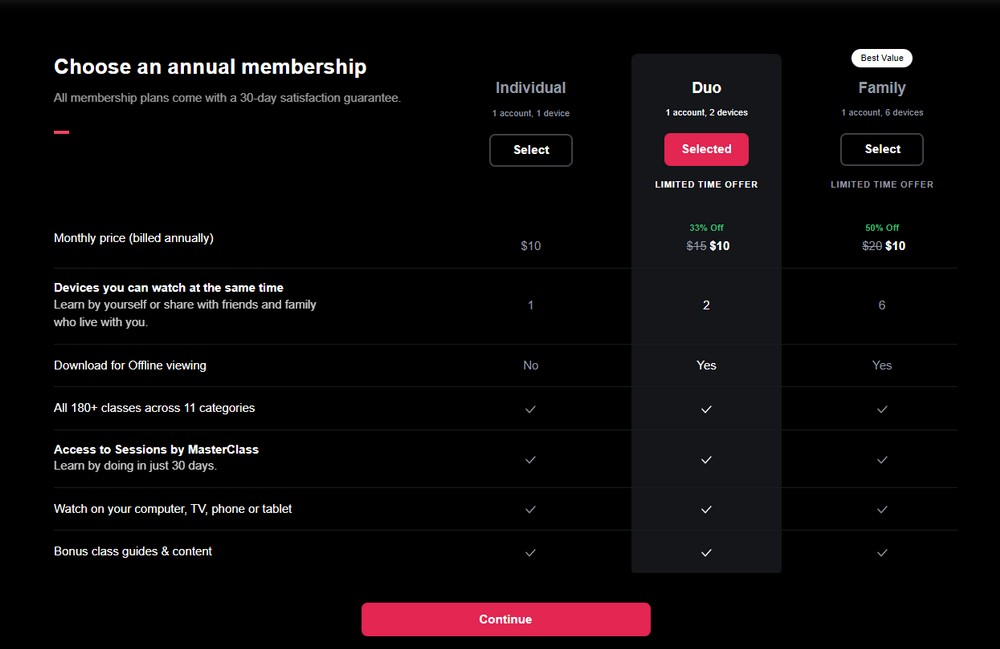 MasterClass uses content access membership level