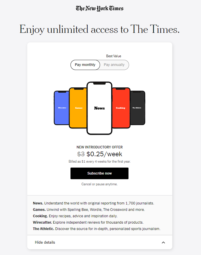 The New York Time used price based membership level names