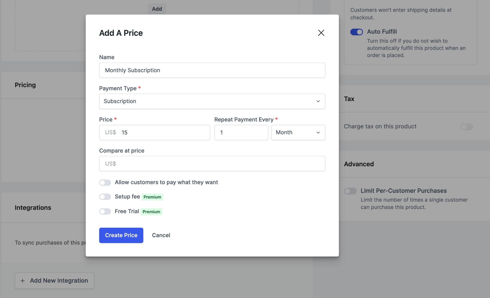 add a price in surecart