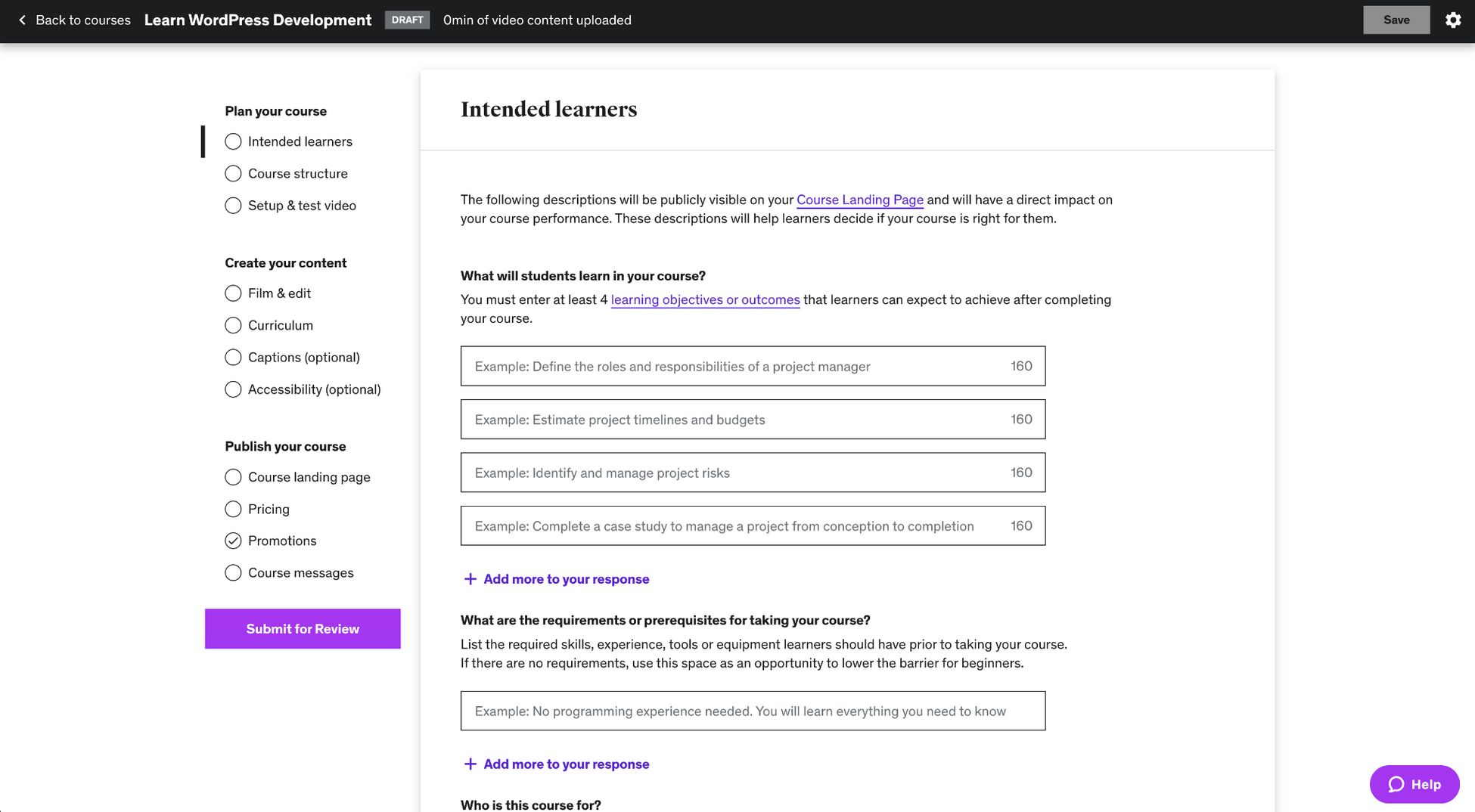 create course content