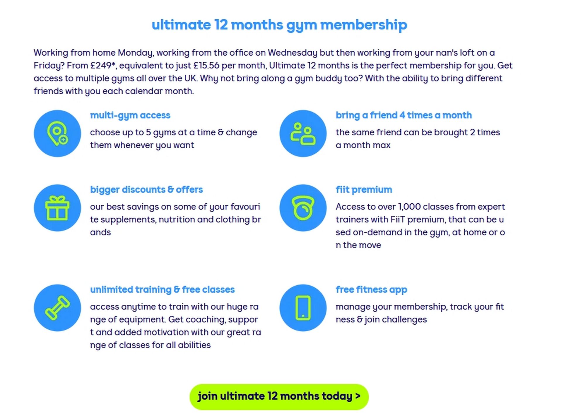 Gym fixed price subscription