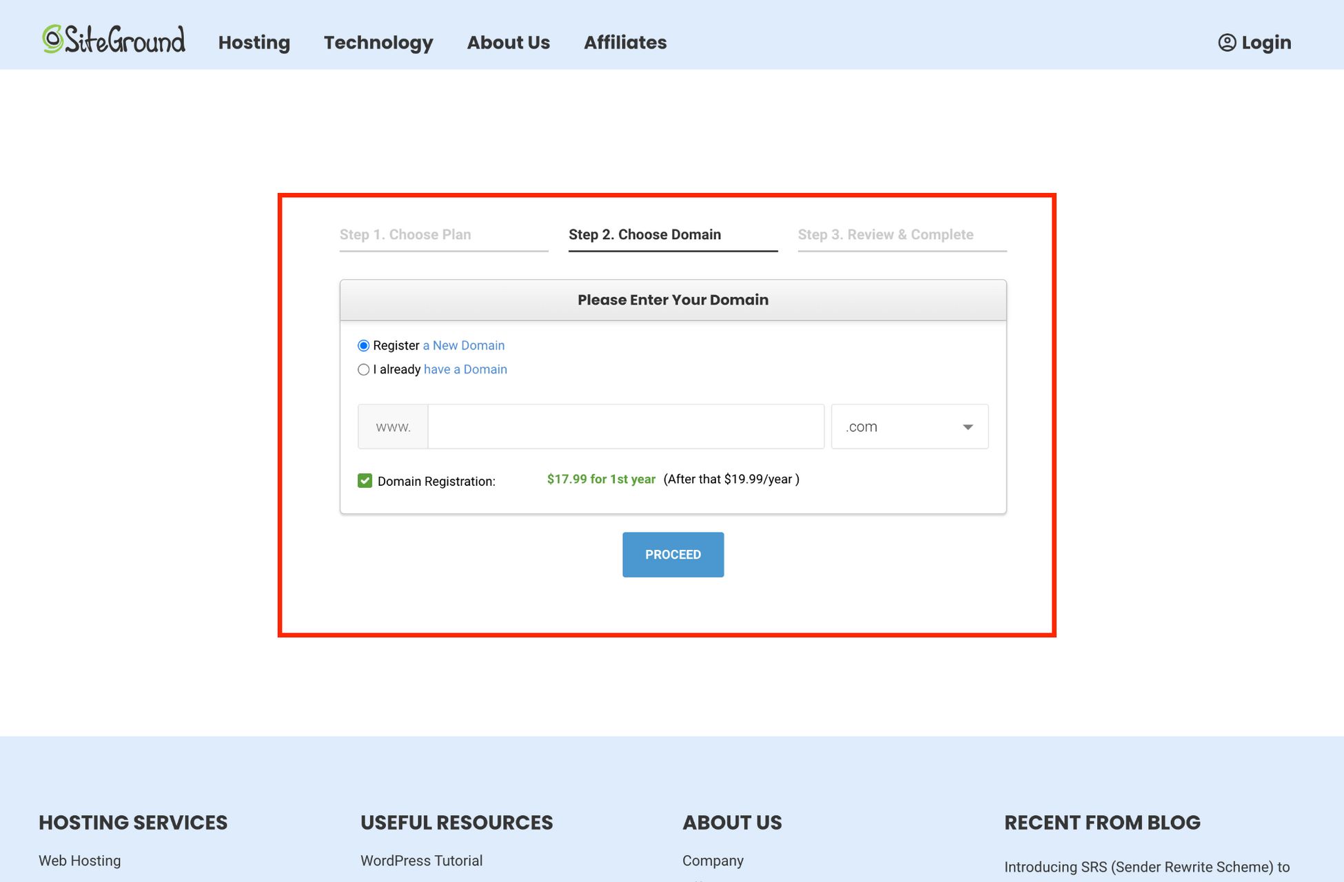 siteground domain registration