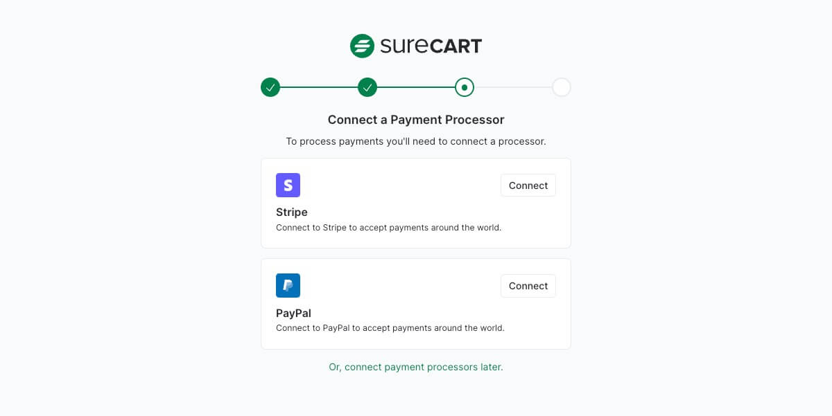 SureCart Wizard connect Stripe and PayPal