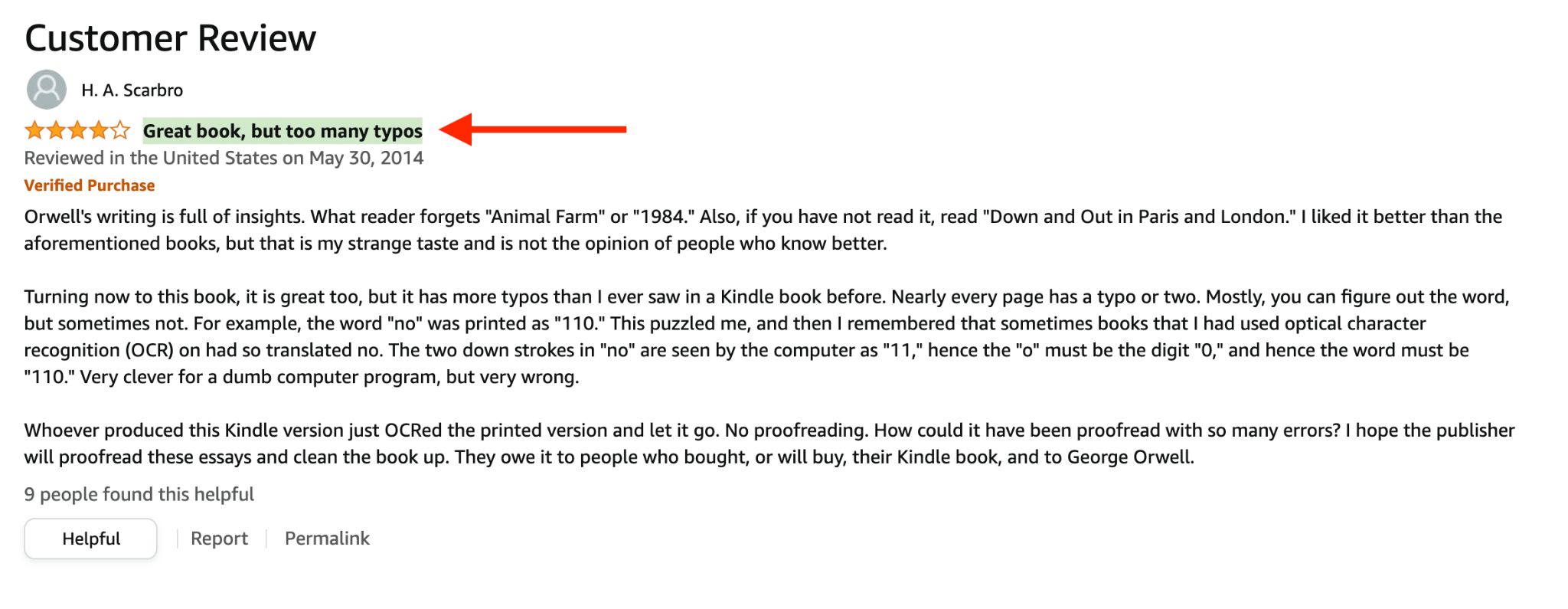 customer review on ebook - typos