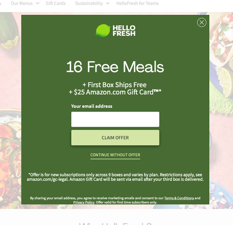 HelloFresh free meals offer